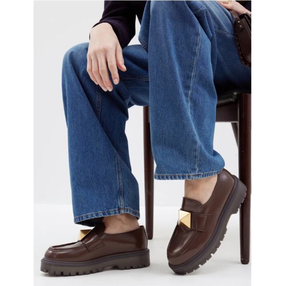 Valentino Garavani One Stud‎ Chunky Loafers in Brown